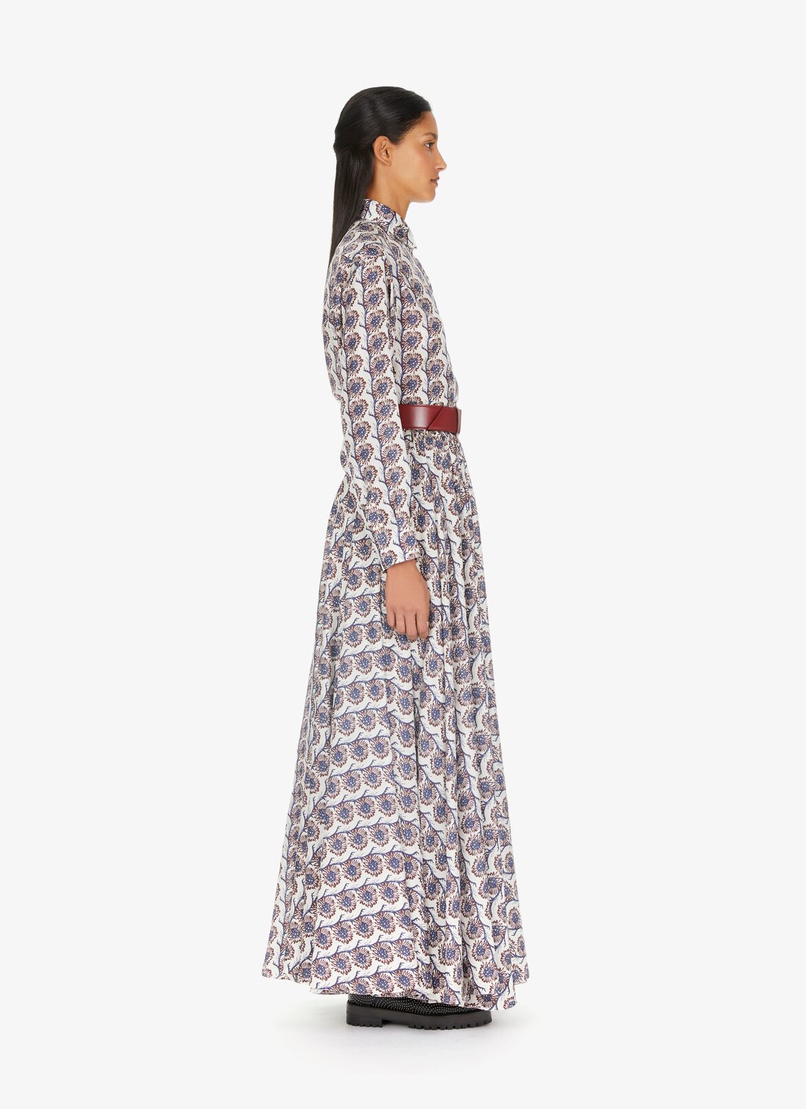 Wide printed habotai silk shirt  ALAÏA BLANC/MARRON WIDE PRINTED HABOTAI SILK SHIRT
